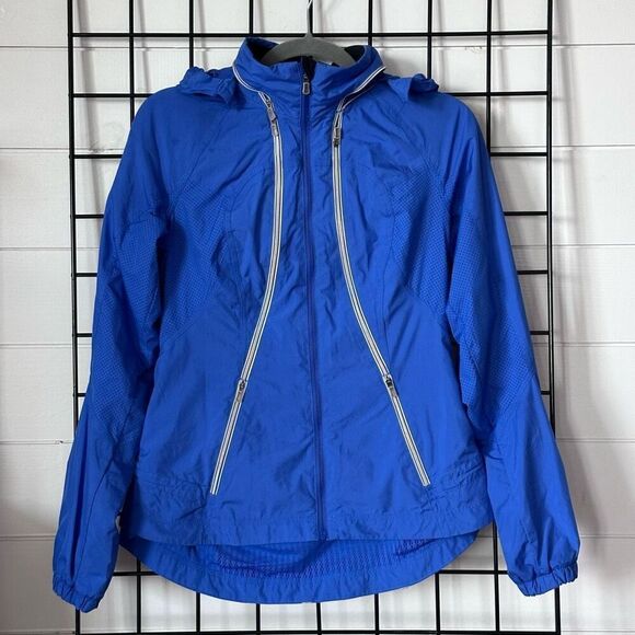 Lululemon Record‎ Breaker Jacket Womens 6 Blue Reflective Lightweight - Picture 1 of 15